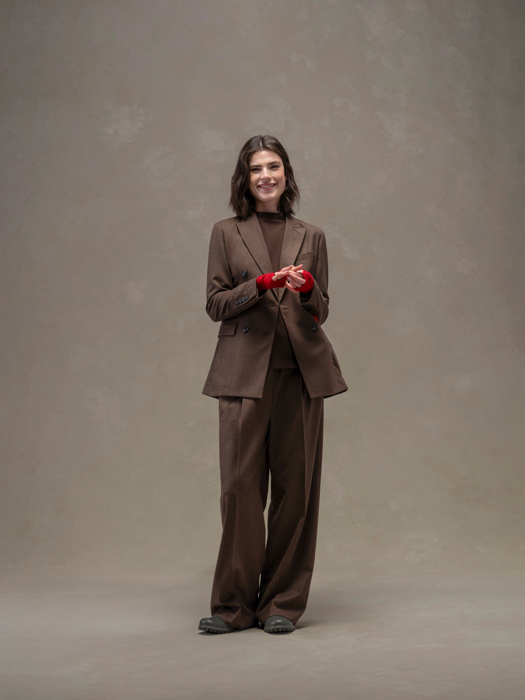 Flannel bistretch wide leg trousers
