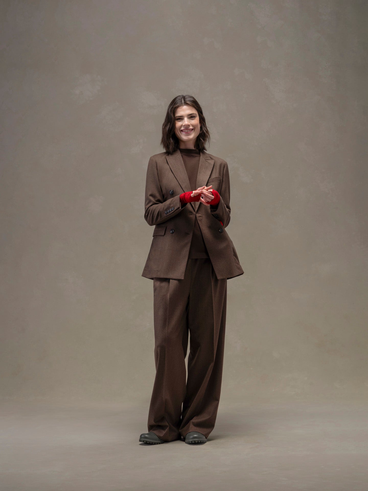 Flannel bistretch wide leg trousers