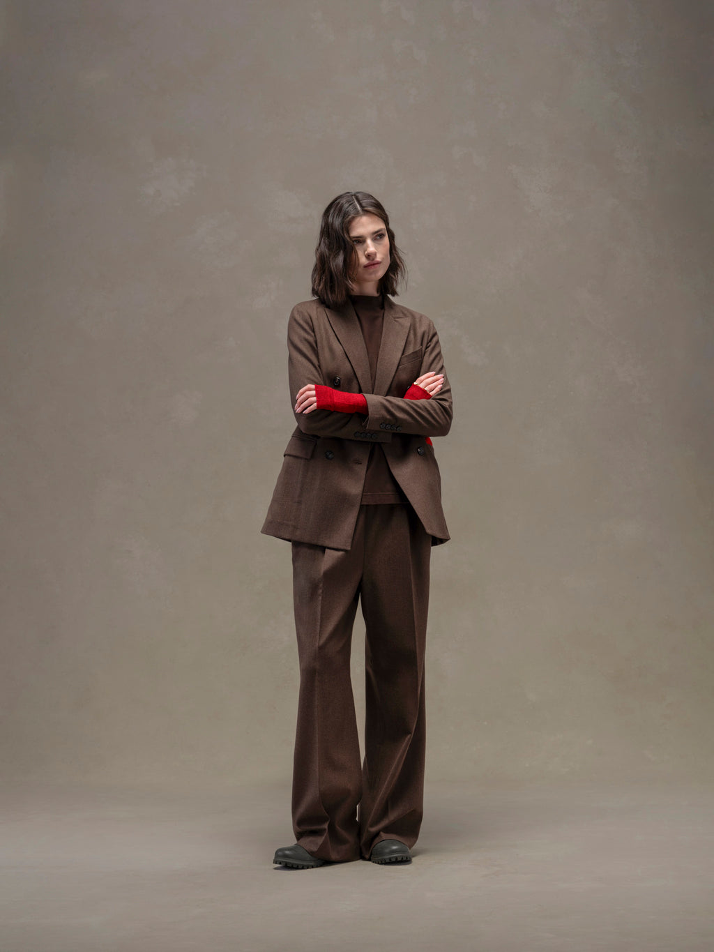 Flannel bistretch wide leg trousers