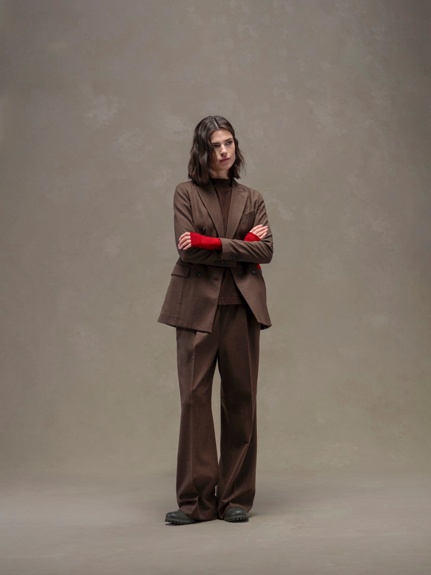 Flannel bistretch wide leg trousers