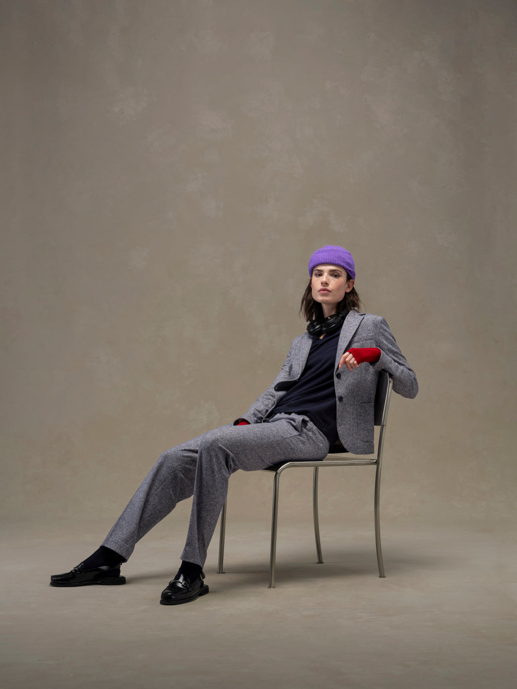 Herringbone coulisse chino trousers