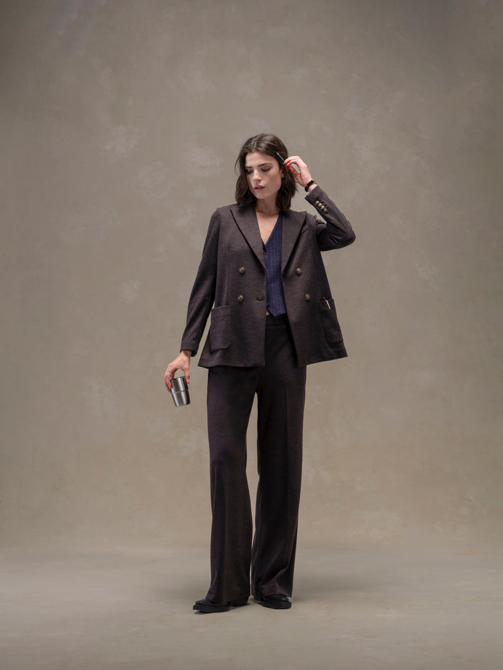 Diagonal double-breasted jacket