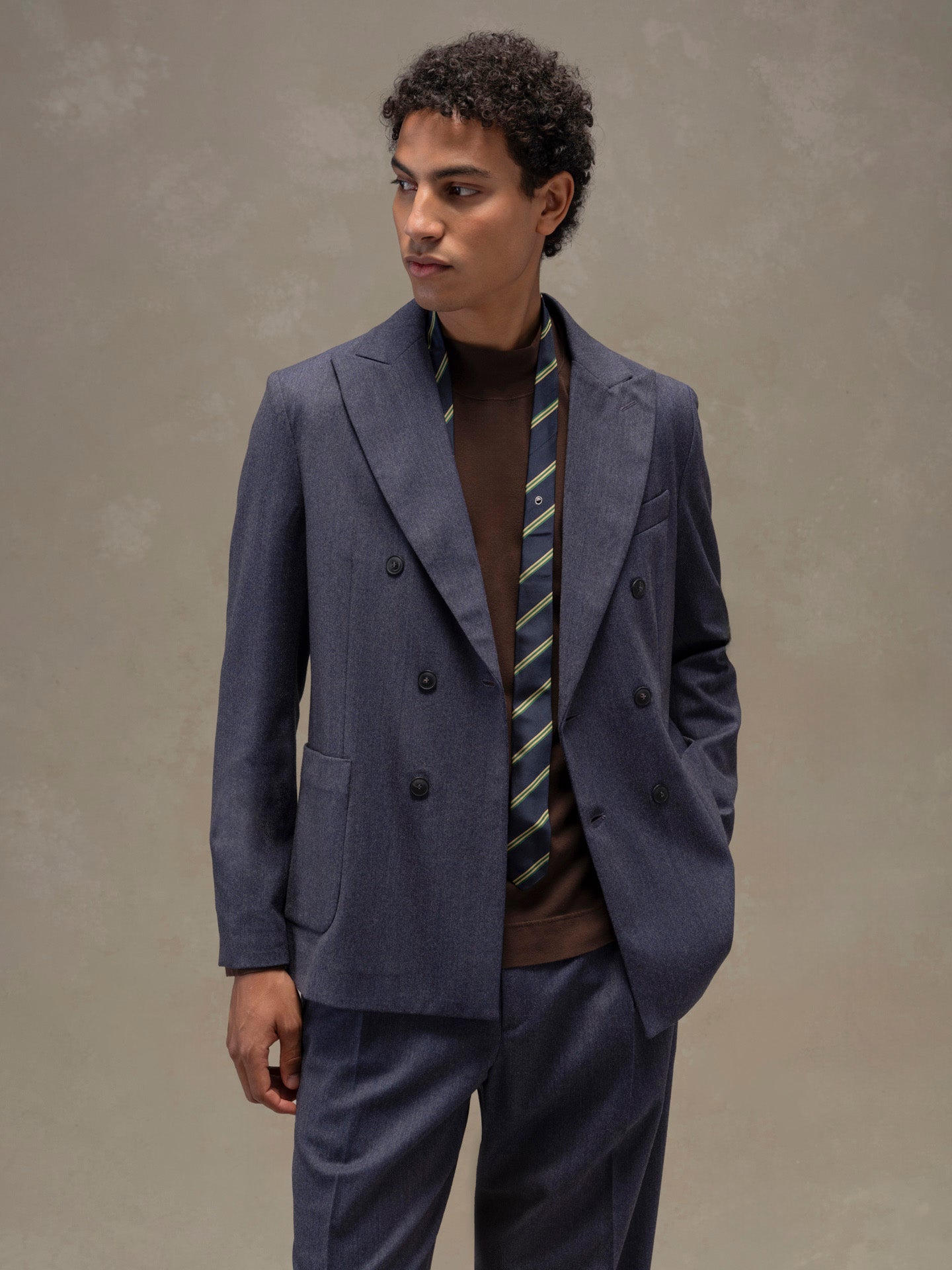 Flannel bistretch double breasted jacket