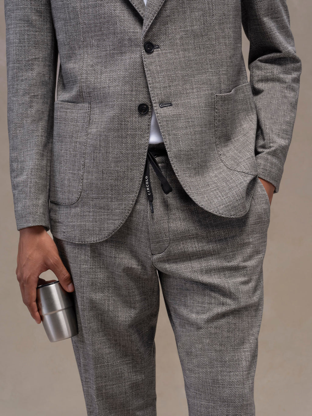 Fabric weft coulisse trousers