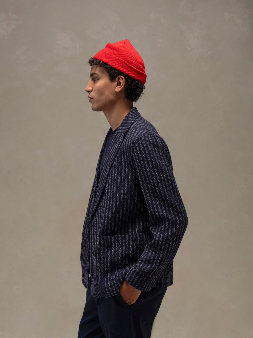 Striped simple jacket double breasted
