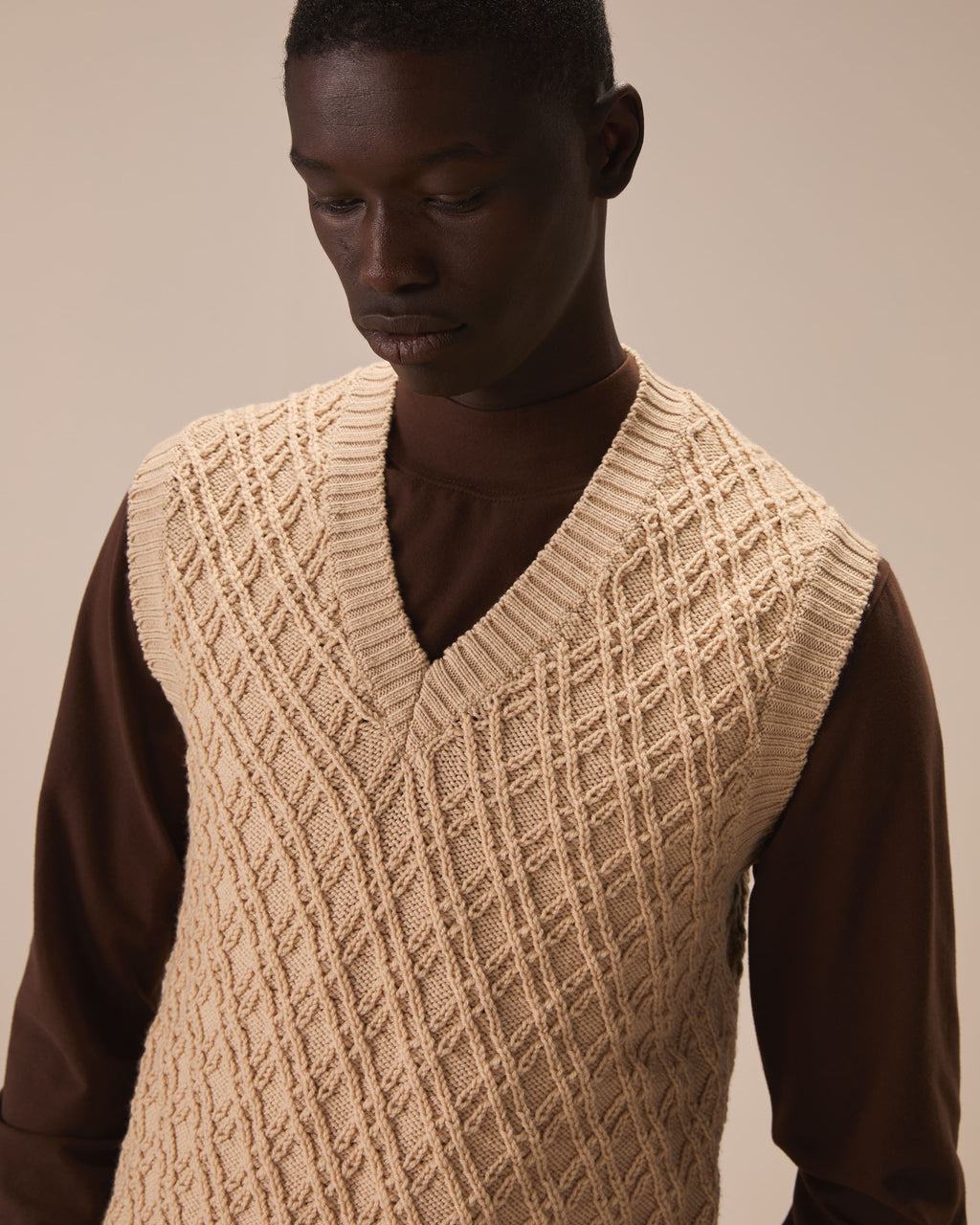 Gilet in lana merino fine diamond stitch