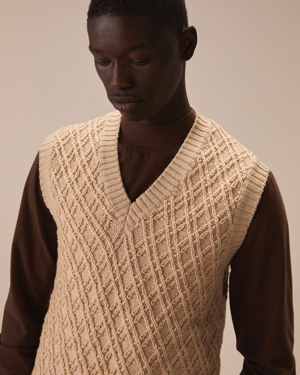 Gilet in lana merino fine diamond stitch
