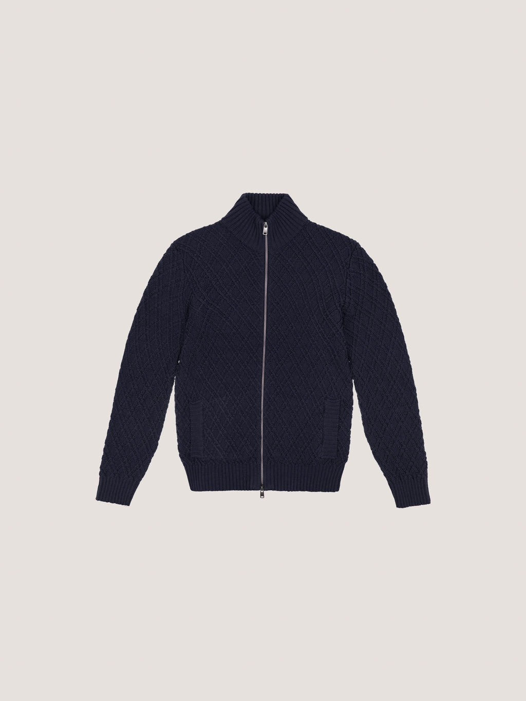 Full zip blouson in lana merino fine diamond stitch