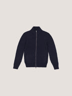 Full zip blouson in lana merino fine diamond stitch