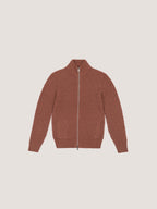 Full zip blouson in lana merino fine diamond stitch