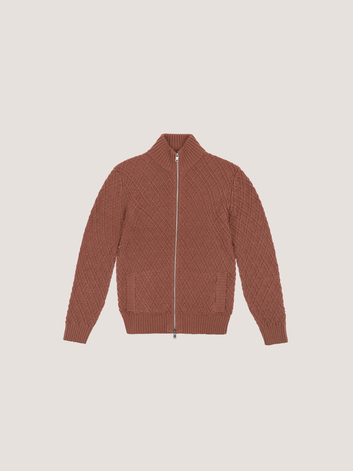 Full zip blouson in lana merino fine diamond stitch