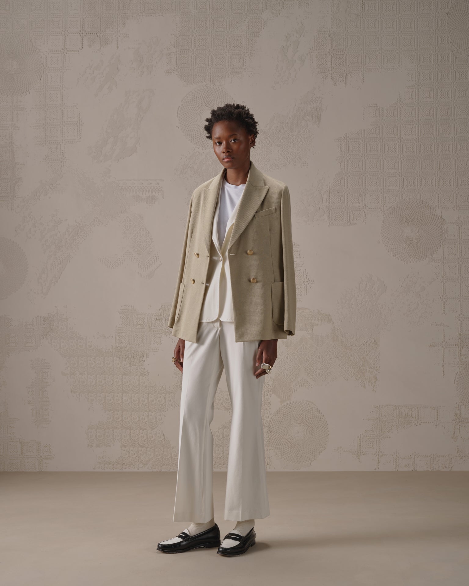 Double-Breasted Jacket in Fabric Weft Linen-Cotton