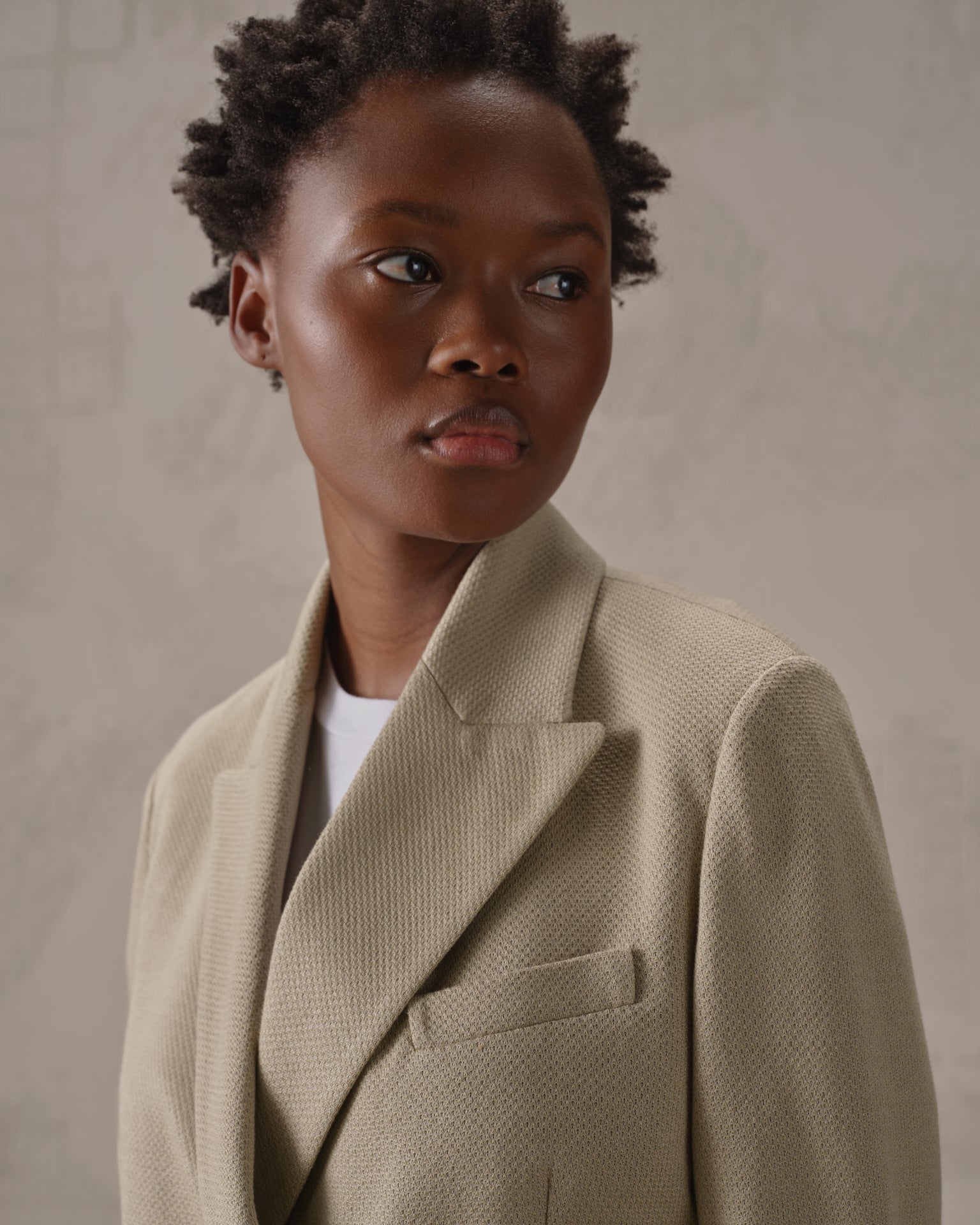 Double-Breasted Jacket in Fabric Weft Linen-Cotton