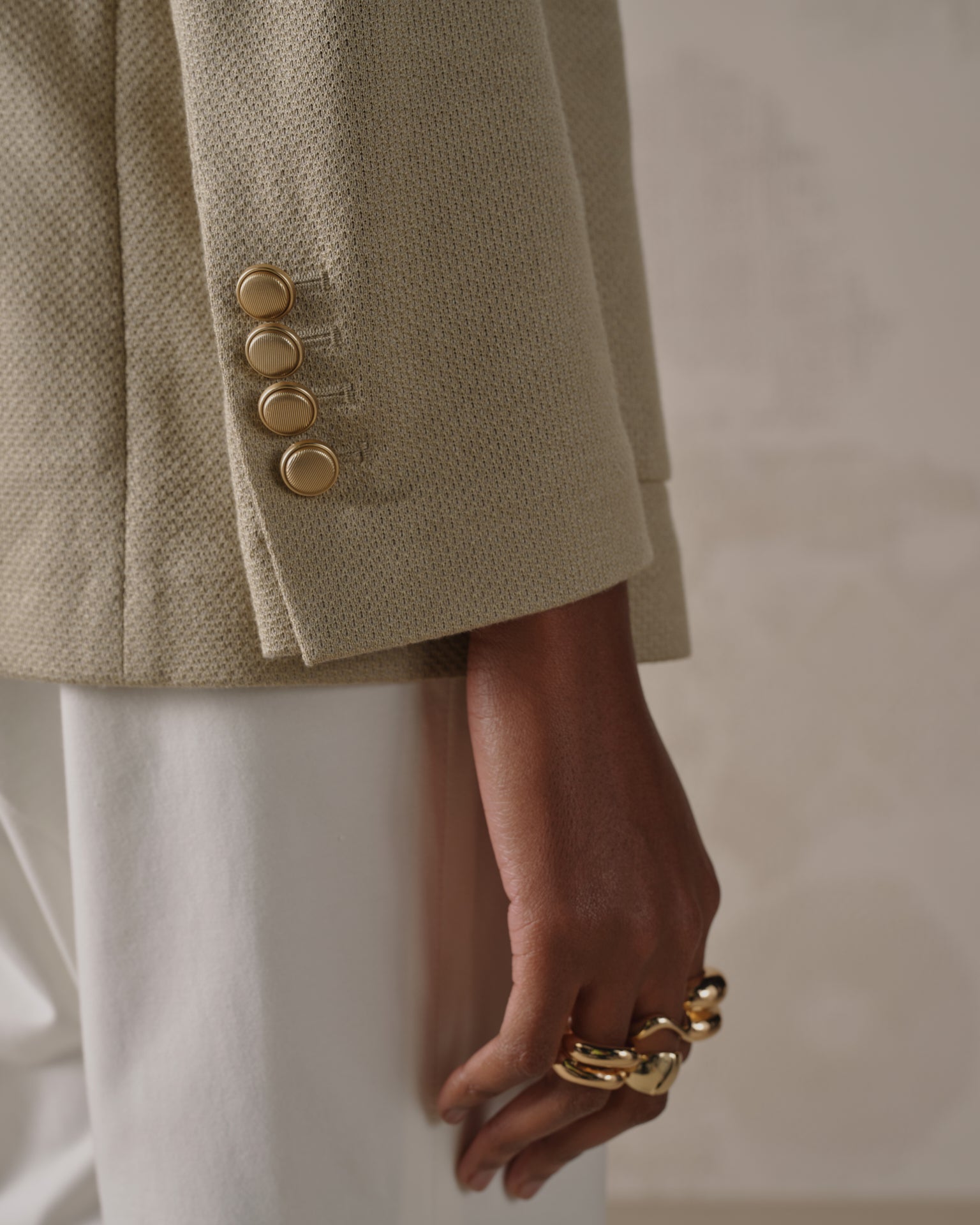 Double-Breasted Jacket in Fabric Weft Linen-Cotton