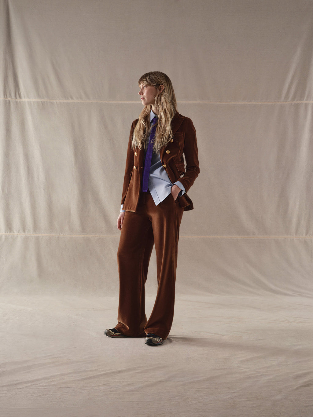 Masculine velour trousers