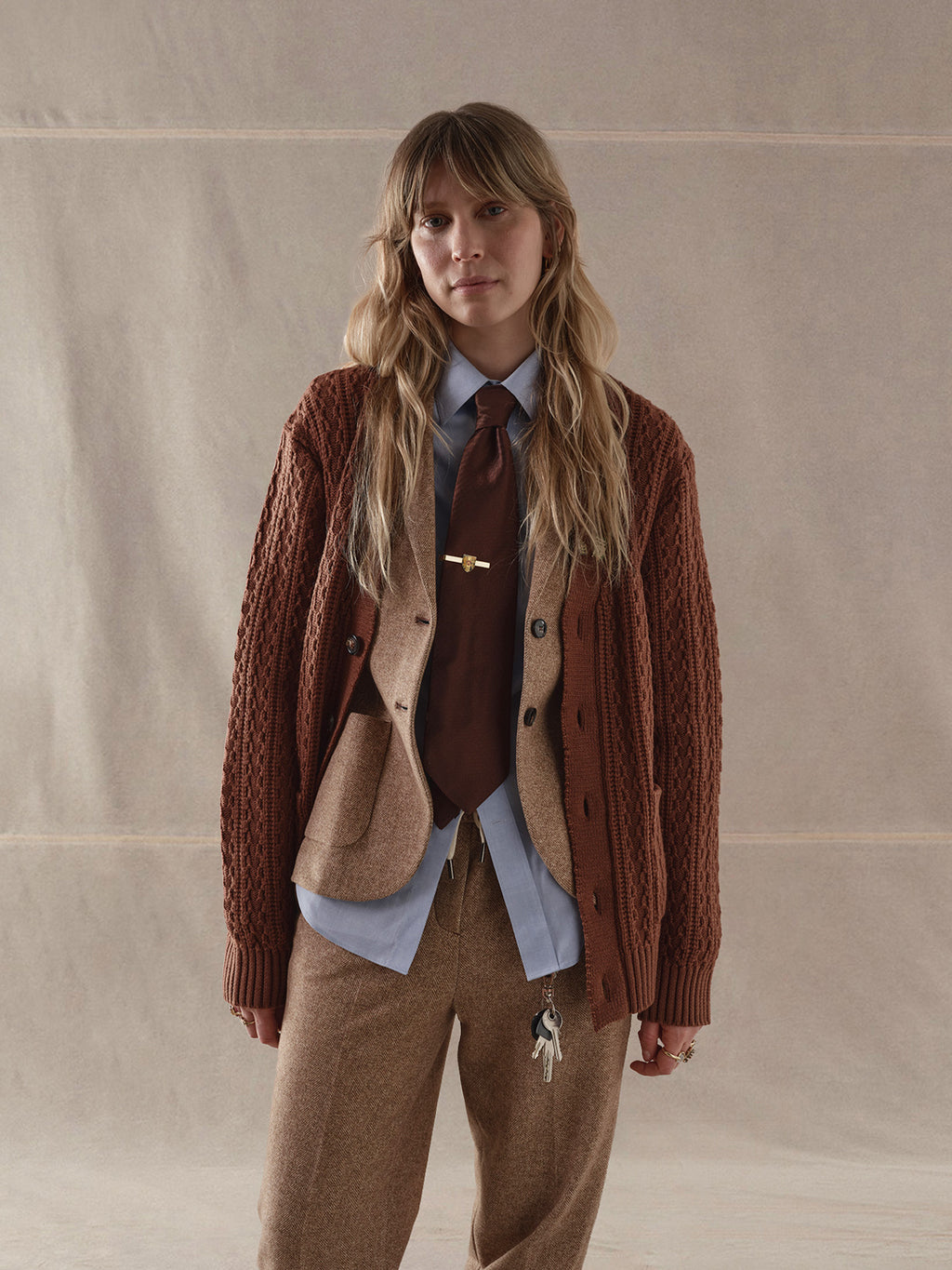 Herringbone coulisse chino trousers