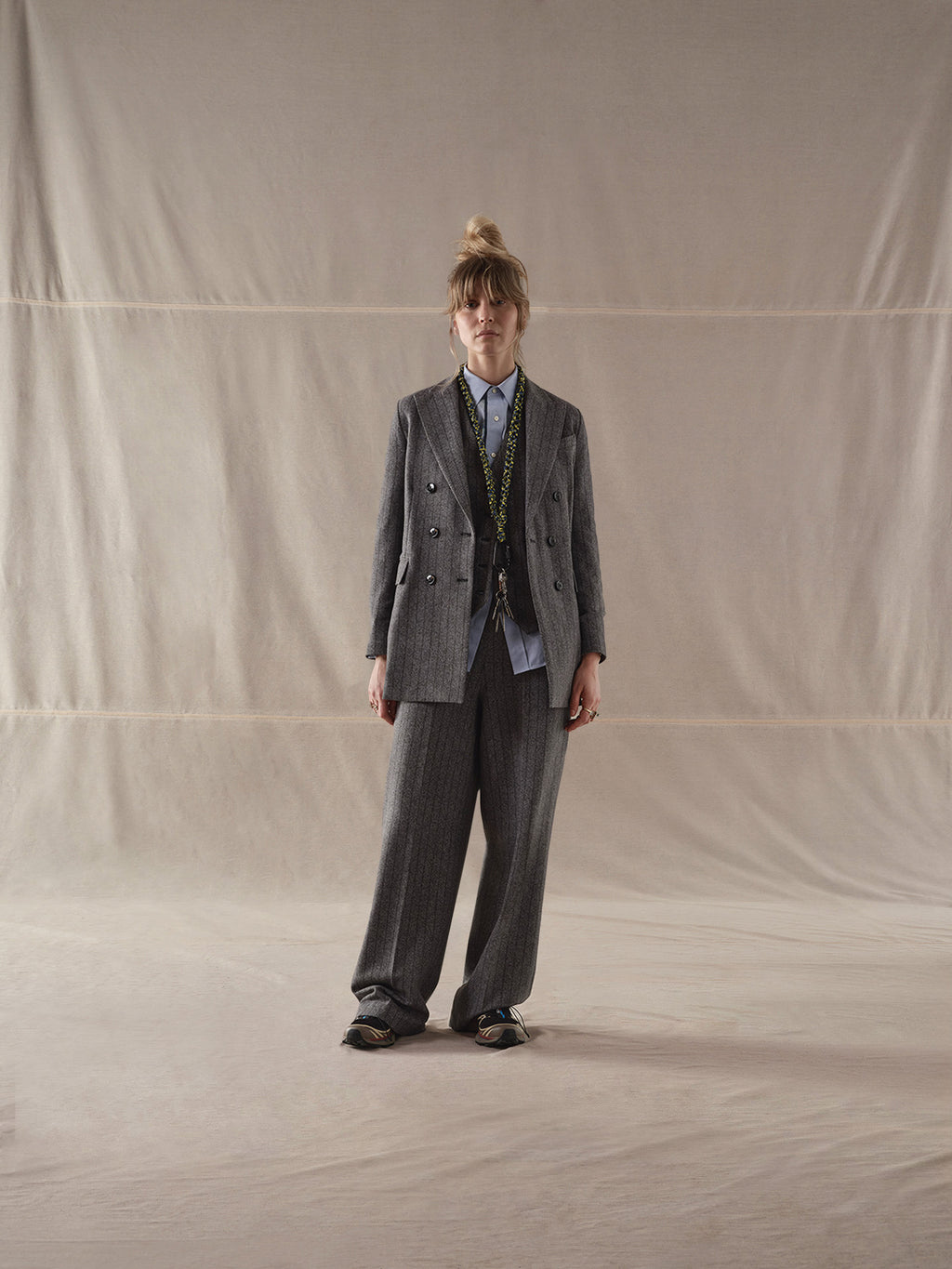 Doppiopetto long Striped denim
