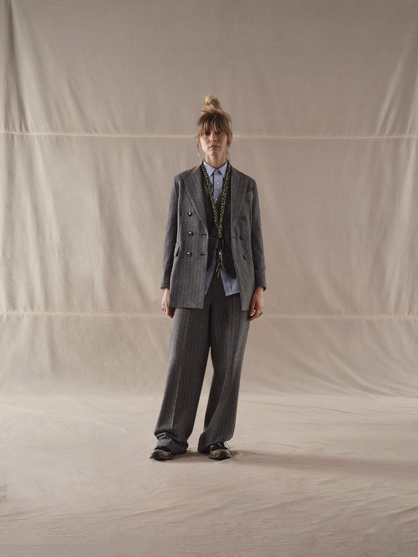 Doppiopetto long Striped denim