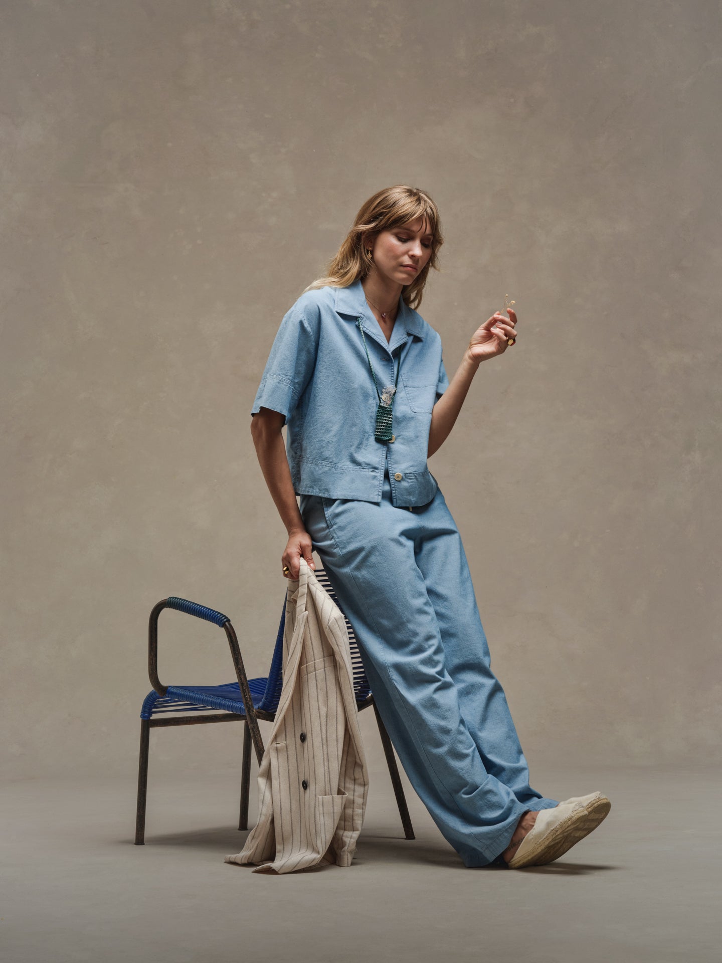 Pantalone wide leg Chambray
