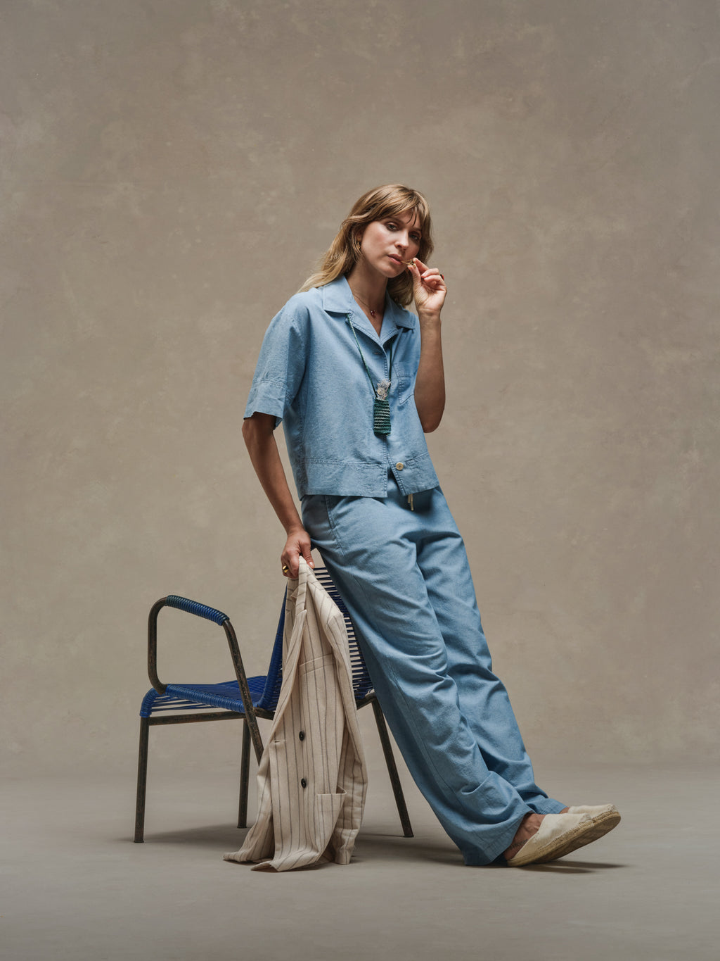 Pantalone wide leg Chambray
