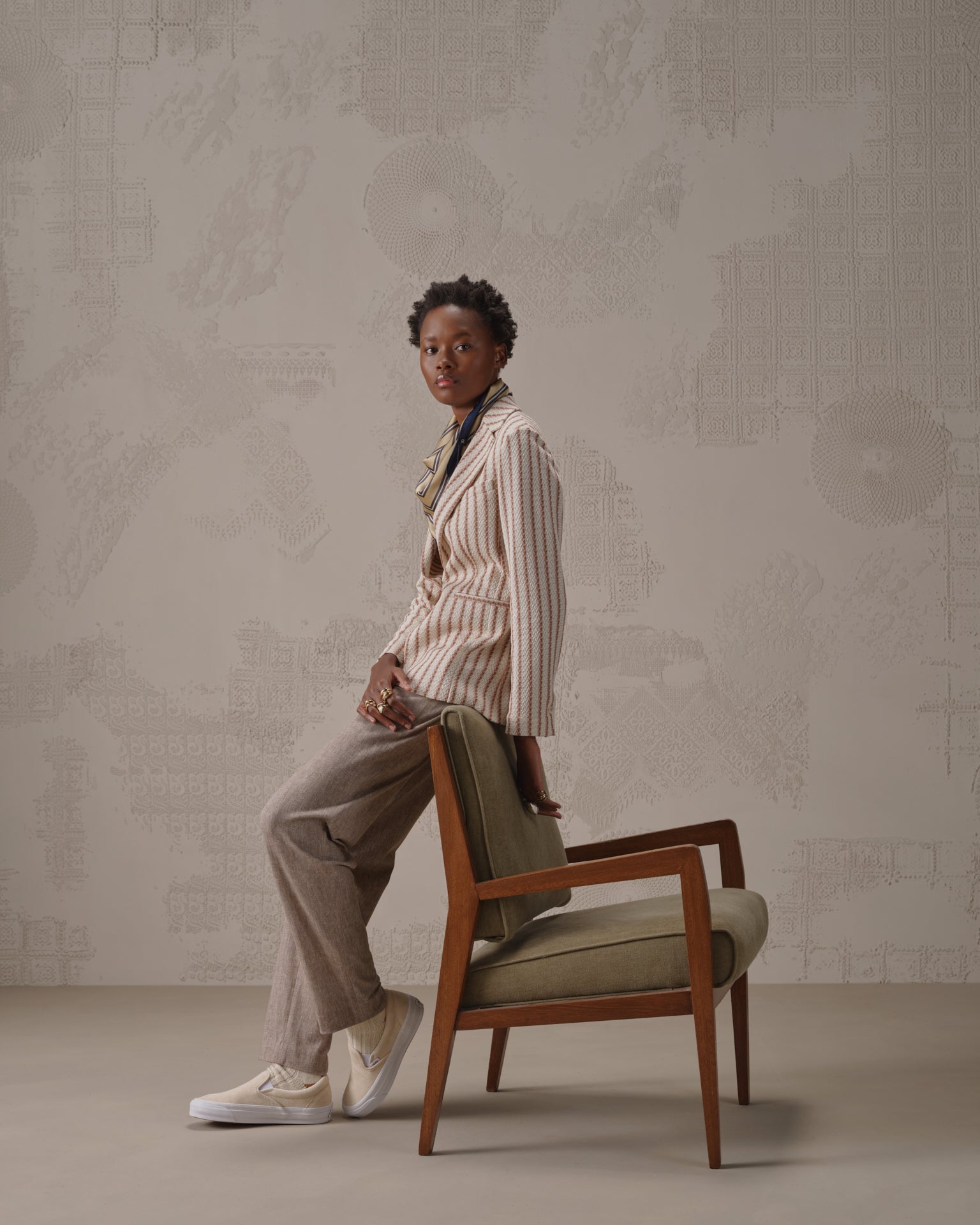 Slim Long Jacket Knitted Striped