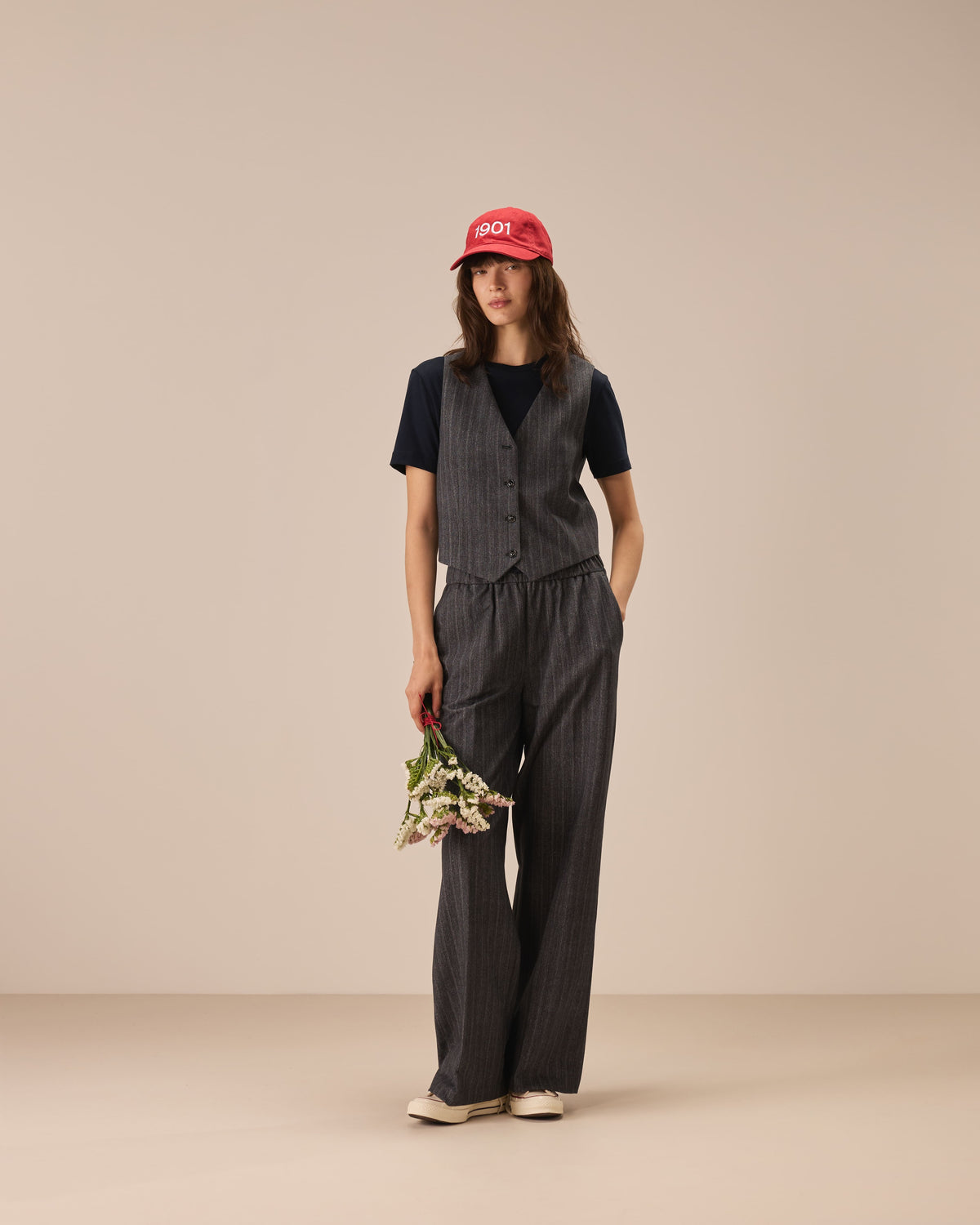Gilet pinstriped fabric weft light fleece
