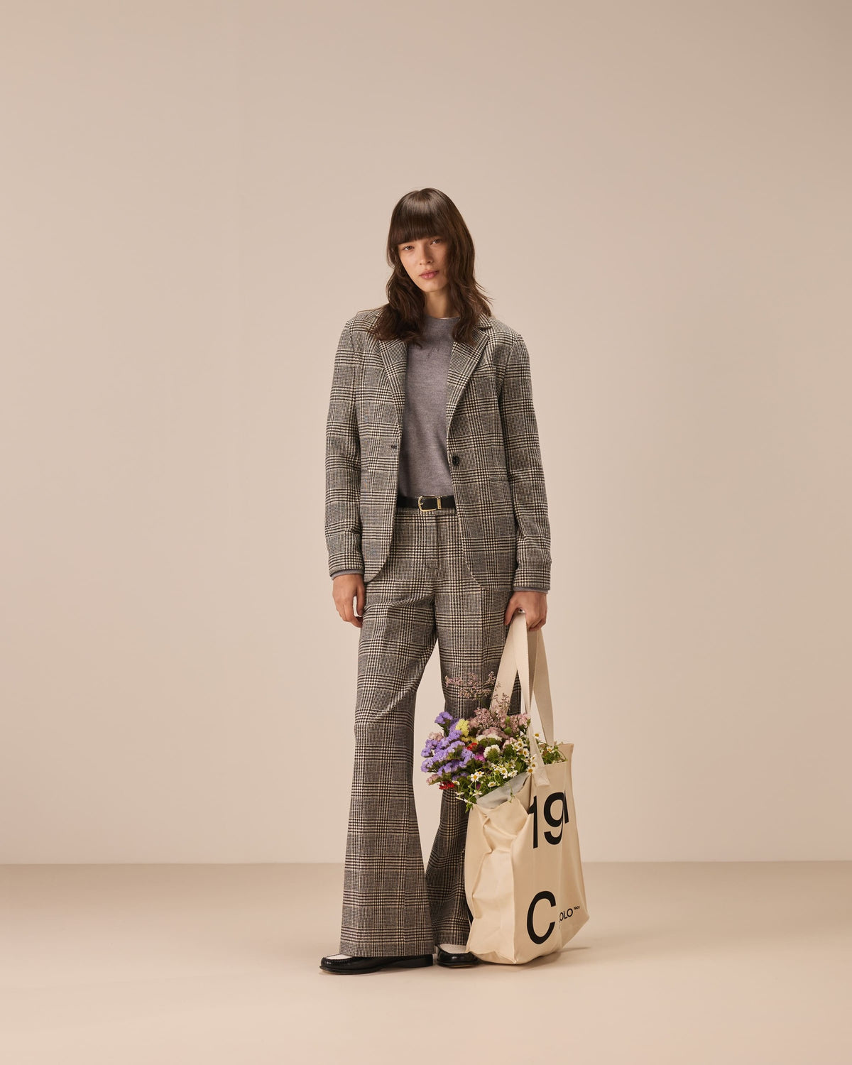 Giacca slim long prince of Wales light fleece