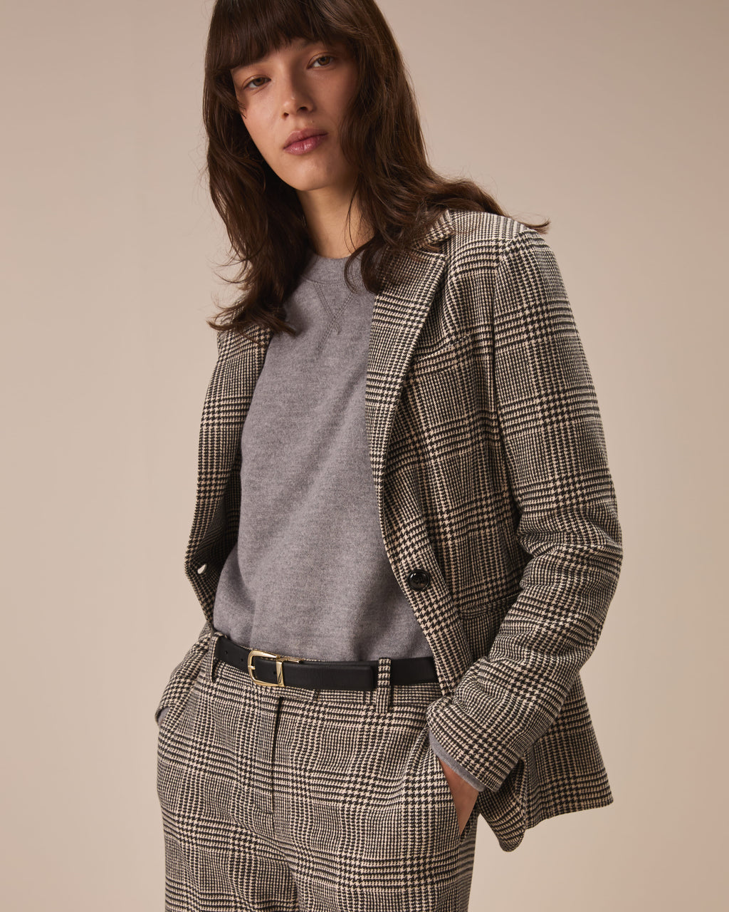 Giacca slim long prince of Wales light fleece
