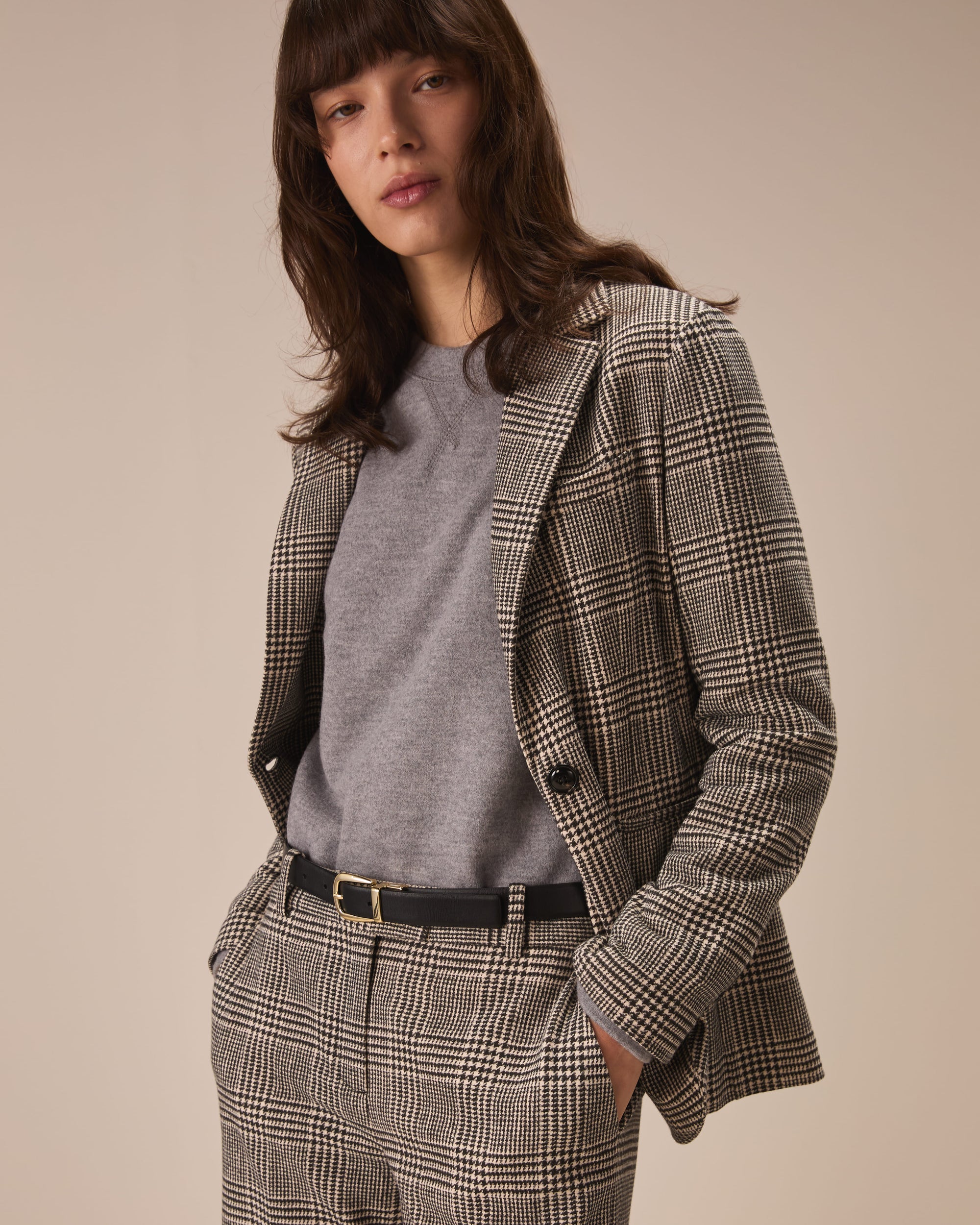 Giacca slim long prince of Wales light fleece