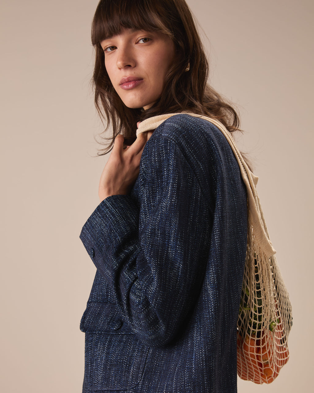Giacca cropped chenille blu jeans