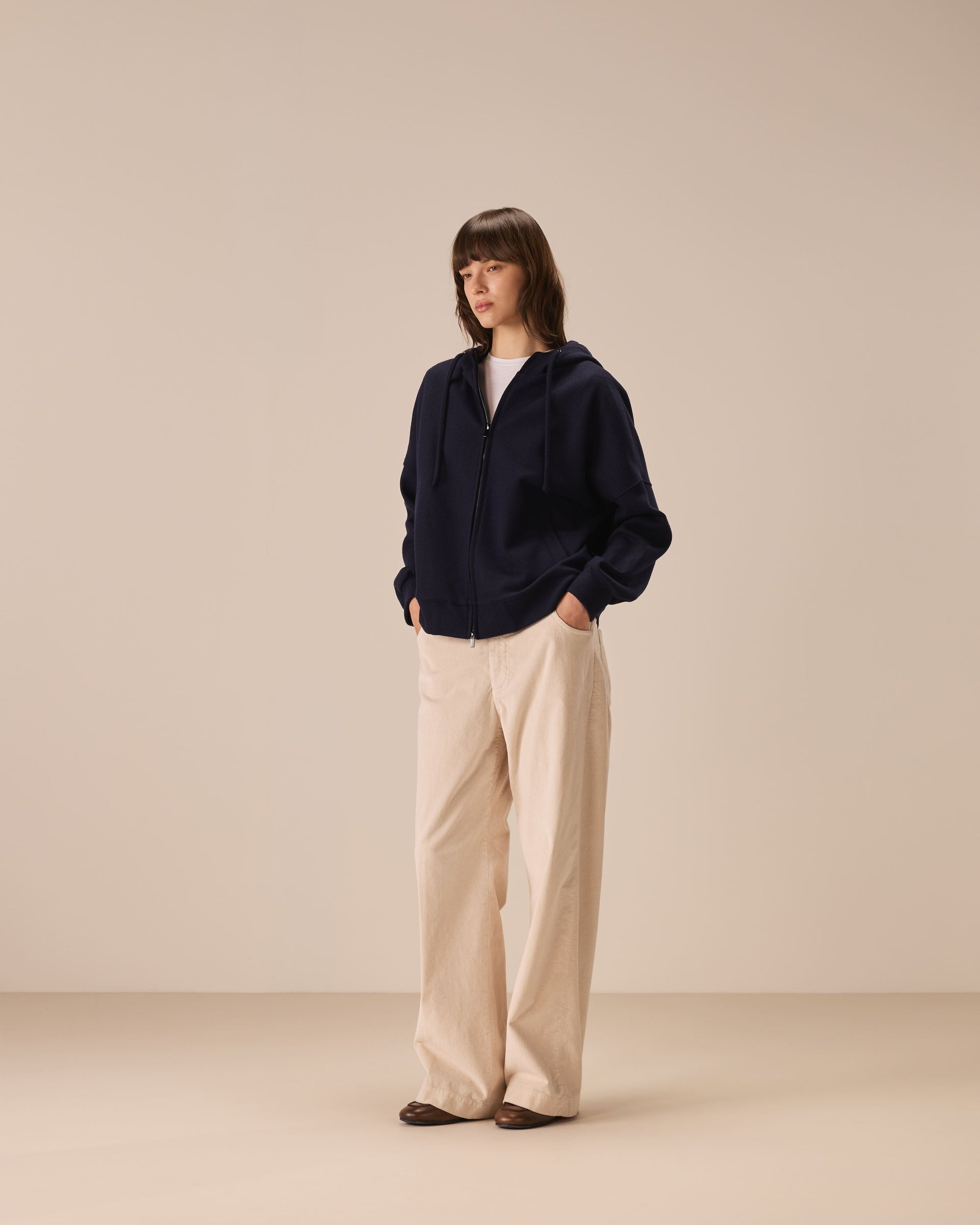 Felpa full zip soft felted jersey lana