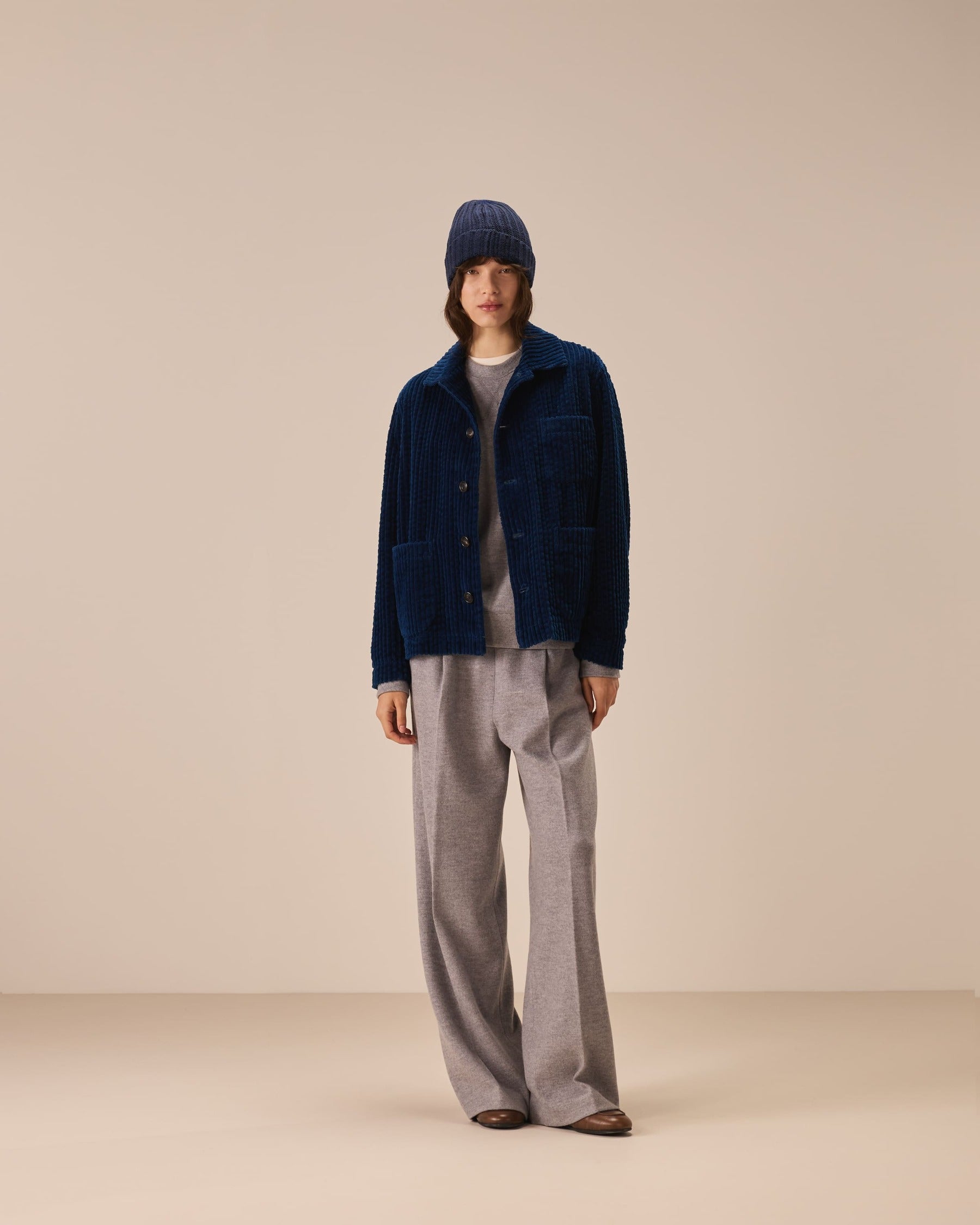 Pantalone wide leg soft felted jersey lana