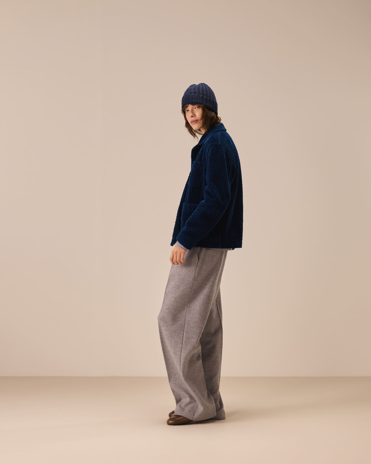 Pantalone wide leg soft felted jersey lana