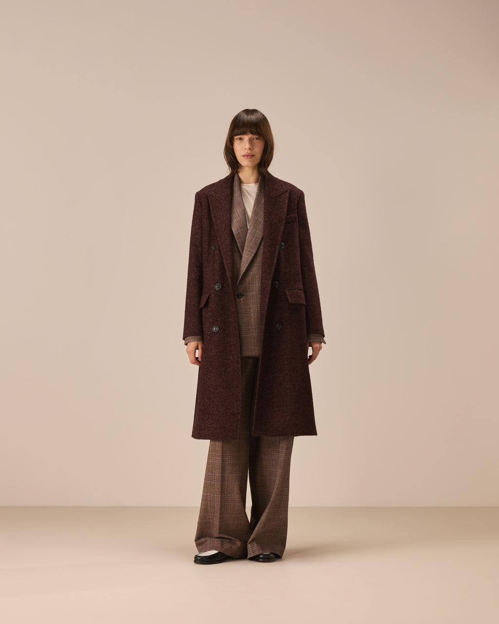 Cappotto doppiopetto lana spazzolata herringbone