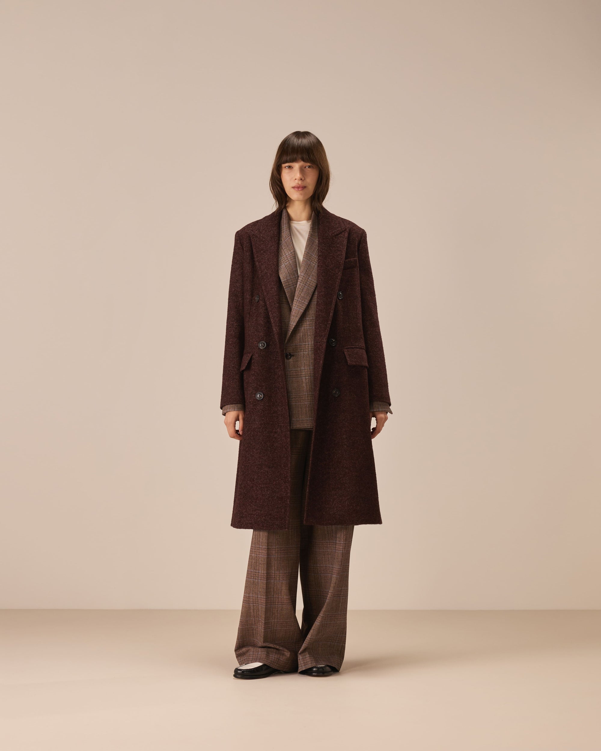 Cappotto doppiopetto lana spazzolata herringbone