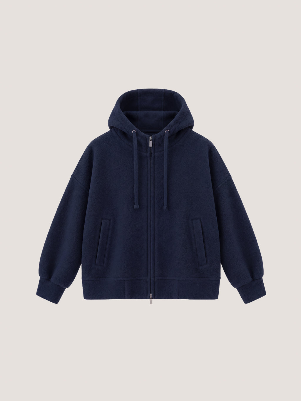 Full-zip sweatshirt soft felted jersey wool
