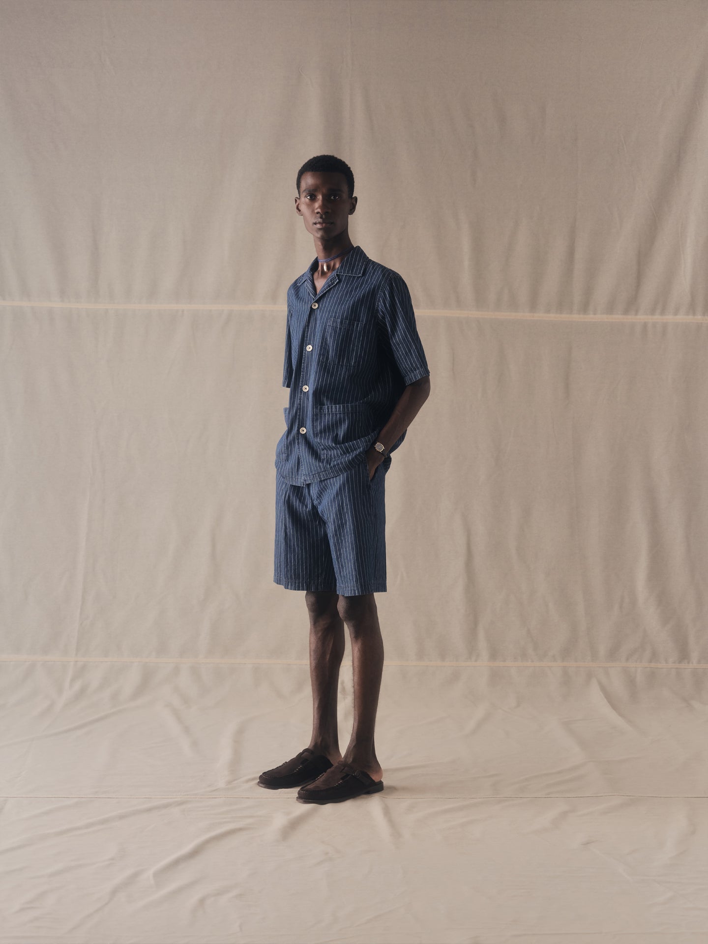 Striped Chambray shorts